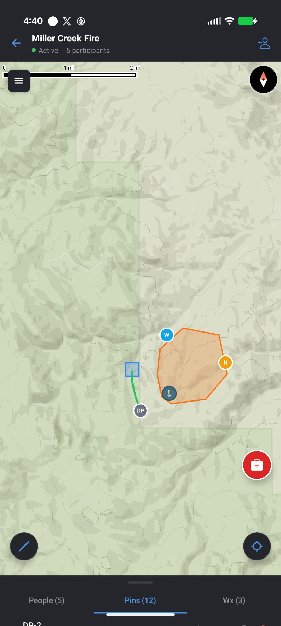 The same incident open on FireFront Maps in the field, on a phone